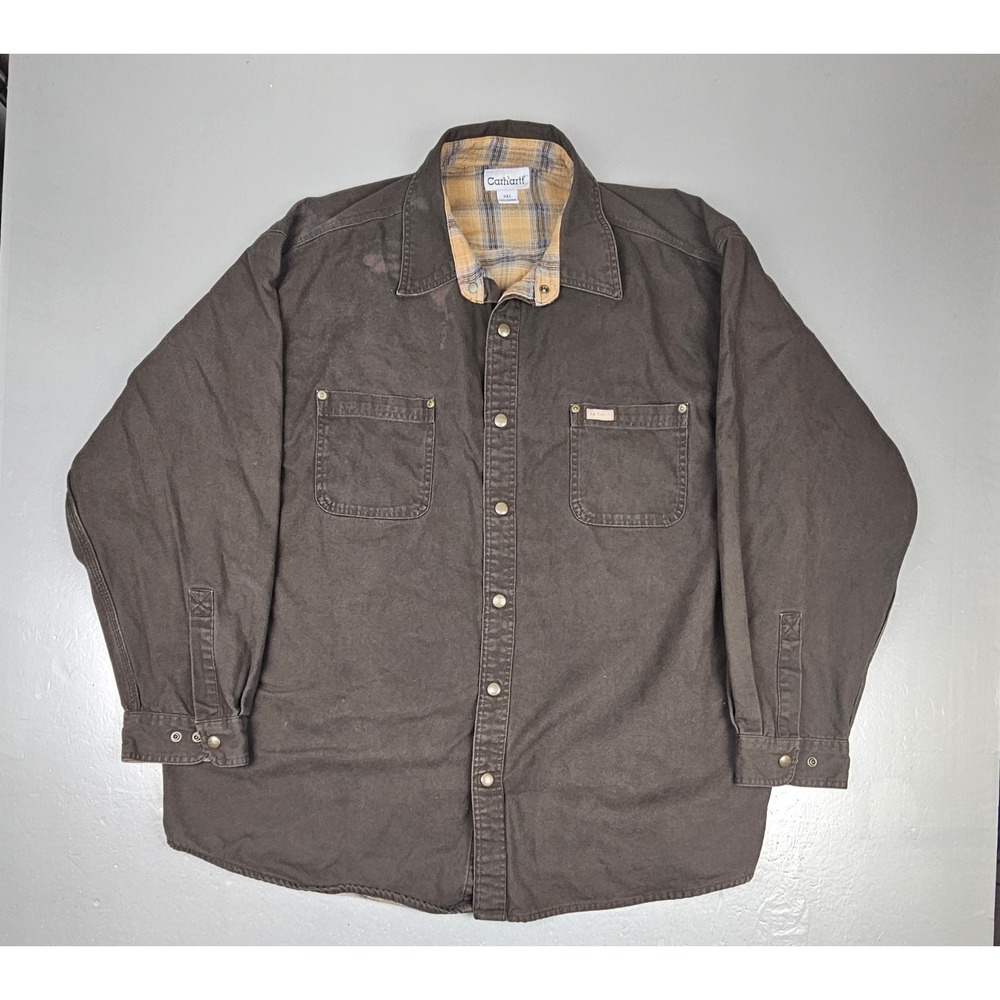 Carhartt Shaket‎ Mens 3XL Brown Vintage Flannel  Lined Canvas Work Chore Jacket